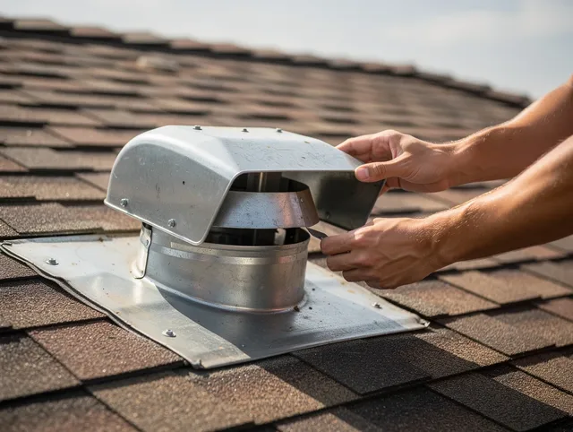 Valinda Dryer Vent Cleaning certified technician safely cleaning a roof-mounted dryer vent in Valinda
