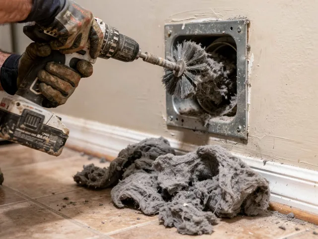 Certified Valinda Dryer Vent Cleaning technician performing dryer vent cleaning in Valinda