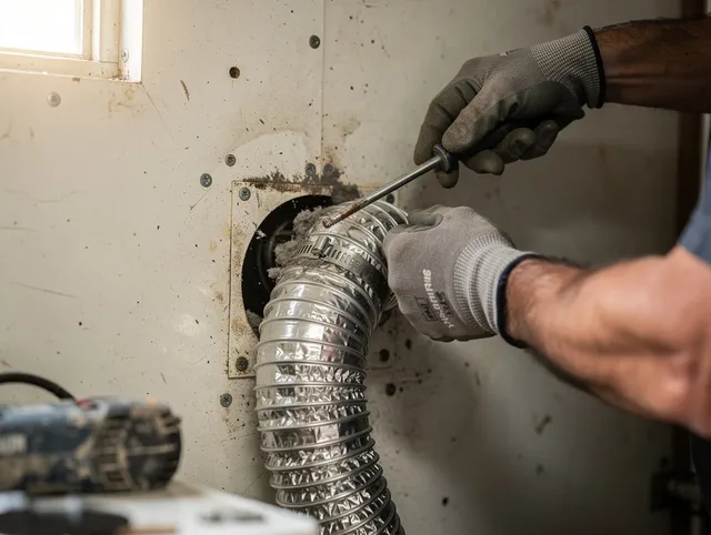 Valinda Dryer Vent Cleaning technician performing precise dryer vent hose installation in Valinda